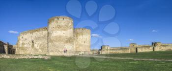 Akkerman, Ukraine - 03.23.2019. Panoramic view of the Fortress walls and towers from the inside of the Akkerman Citadel, a historical and architectural monument