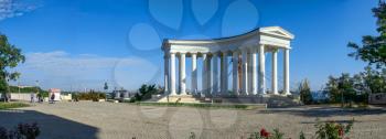 Odessa, Ukraine - 09.059.2019. Restored Colonnade at Vorontsov Palace in Odessa, Ukraine, at the sunny summer morning