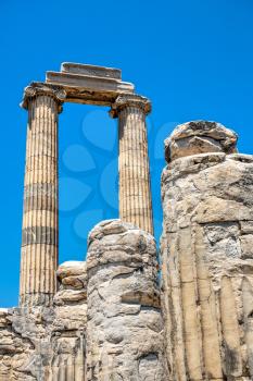 Broken Columns in the Temple of Apollo at Didyma, Turkey, on a sunny summer day