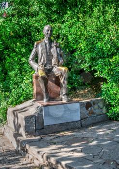 Plovdiv, Bulgaria - 07.24.2019. Statue of Sasho Nikolov-Sladura in Plovdiv, Bulgaria, on a sunny summer day