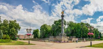 Poltava, Ukraine 07.13.2020. Round square in central Poltava, Ukraine, on a sunny summer day