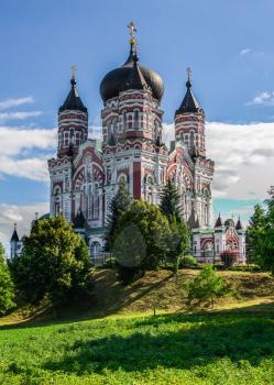 Kyiv, Ukraine 07.09.2020.  Cathedral of St. Panteleimon in the Feofaniia Park, Kyiv, Ukraine, on a sunny summer day