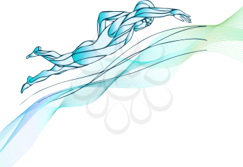 Freestyle Swimmer Color Silhouette. Sport swimming, front crawl. Vector Professional Swimming Illustration