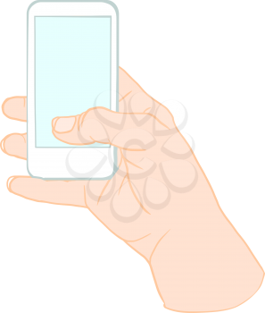 Hand Holding Mobile, arm with cell, color drawing hand with mobile phone