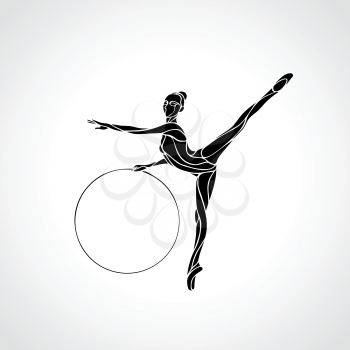 Rhythmic Art Gymnastics with Hoop black Silhouette on white background. Vector illustration. eps 8
