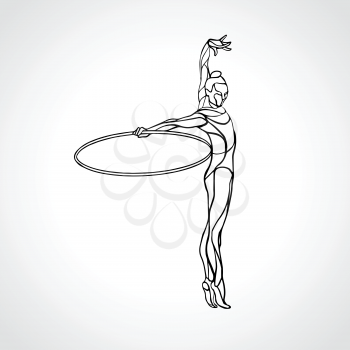 Rhythmic Gymnastics with Hoop black Silhouette on white background. Vector illustration. eps 8