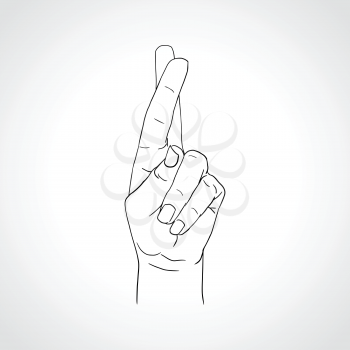 Drawing crossed fingers illustration on white background -- Good luck vector clipart