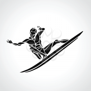 Creative silhouette of surfer. Water sports logo. Vector illustration