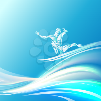 Creative silhouette of surfer. Water sports logo. Vector illustration Surf with me!