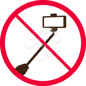 No selfie sticks. Do not use monopod selfie prohibited sign. Vector illustration