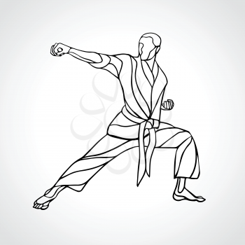 Man in a karate pose. Martial arts man silhouette. Detailed vector illustration of a martial arts master