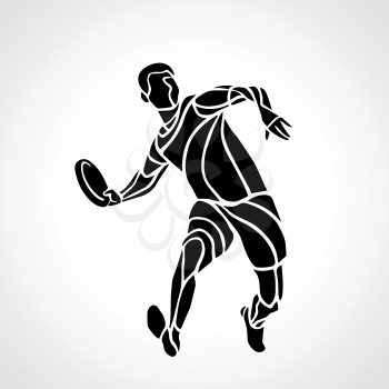 Sportsman throwing frisbee. Lineart clipart, vector illustration