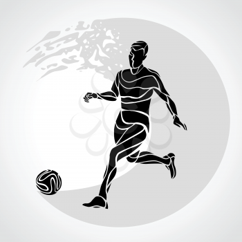 Football or Soccer player kicks the ball. The colorful vector logo sticker on black background.