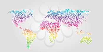 World map vector illustration in spectrum multicolor dots style on white background
