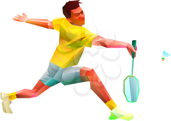Polygonal geometric professional badminton player on white background. Vector illustration Eps10