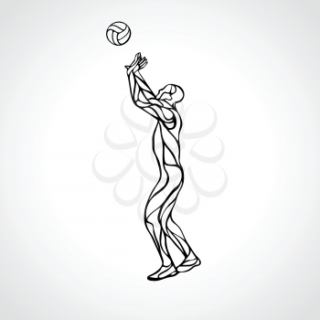 Stylized athlete, played volleyball. Volleyball player on setter position. Eps 8, vector illustration