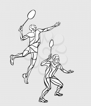 Creative Professional Badminton players. Vector illustration. Two people, men doubles championship Eps8