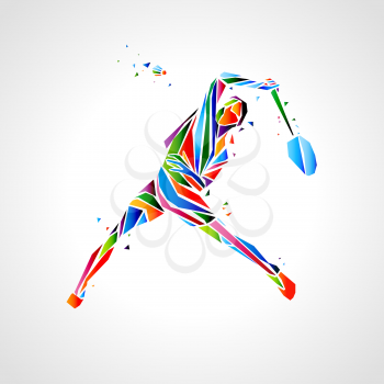 Modern Passionate Badminton Player In Action Logo - The Winning Smash in trendy abstract colorful polygon style. Vector illustration