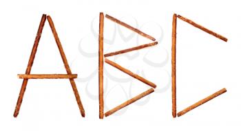 The alphabet from salty sticks isolated on white background