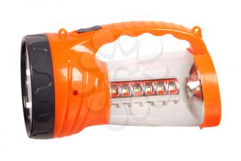 Orange flashlight isolated on white background
