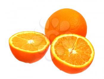 Full orange fruit and segments isolated on white background