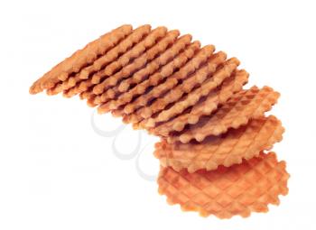 A stack of waffle cookies isolated on white background