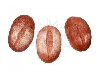 Three rye breads isolated on white background
