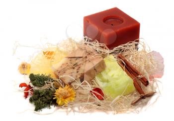 Spa composition with natural handmade soap and candle