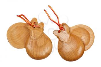 A pair of  wooden spanish castanets isolated on white background
