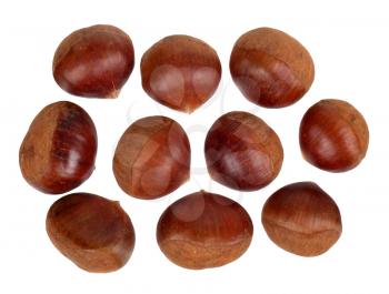 Fresh chestnut seeds isolated on white background
