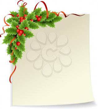 Vector illustration Christmas holly decoration in paper background. EPS 10