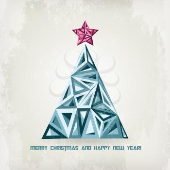 Merry Christmas card with grunge christmas tree