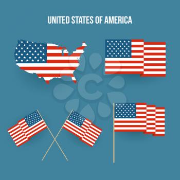 Vector Set of american flag and map. Flat design