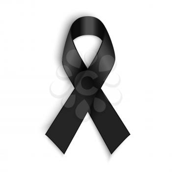 Vector Black awareness ribbon on white background. Mourning and melanoma support symbol.