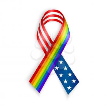 Rainbow and USA Ribbons. Isolated on white with transparent shadow.  