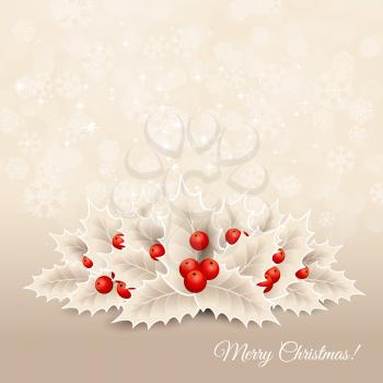 Vector christmas background with ribbon, bow and holly