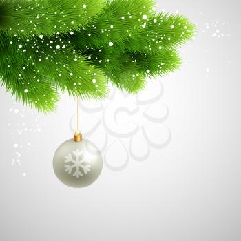 Vector Green Pine branches with white ball. Christmas tree decoration.