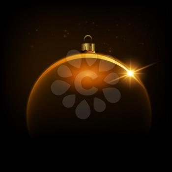 Black shiny Christmas background with gold color bauble, illustration.