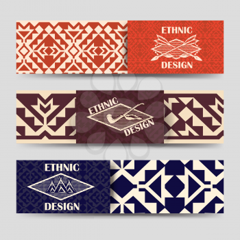 Ethnic banners set with native american style borders. Vector illustration