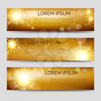 Golden horizontal abstract banners set vector illustration