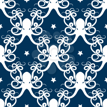 Ocean seamless pattern with octopus and stars vector