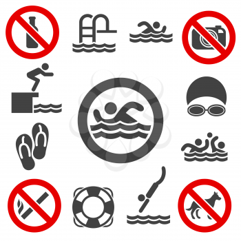 Swimming icons. Pool swimming vector signs on white background.