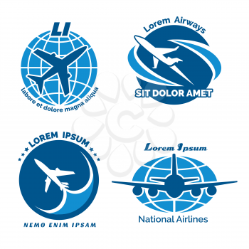 Aircraft logo set or airplane logo collection. Airplane vector emblems