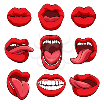 Mouths set. Vector mouths expressions or mouths gestures icons on white background
