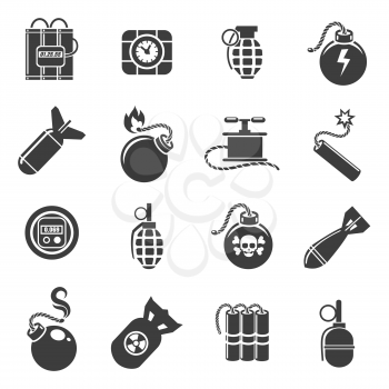 Bomb icons. Bombs and grenades, mines and explosives icons. Vector illustration