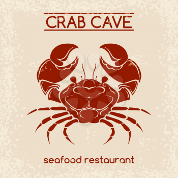 Seafood emblem template with crab. Vector crab seafood emblem