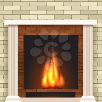 Classic fireplace icon. Vector image for living room interior