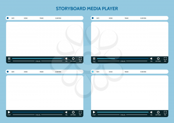 Storyboard media player. Video design template. Vector illustration