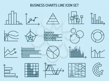 Business line icons. Charts signs, graphs symbols and diagrams. Vector illustration