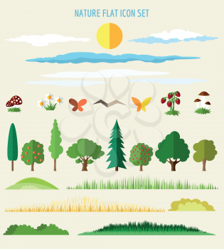Nature flat icons. Eco life colored signs. Vector illustration